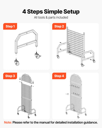 2 Packs Grid Wall Panels, 600 x 1640mm Wire Grid Panels Display Rack, Movable Art Display Shelf with Wheels and 20 Hooks, Black Carbon Steel Gridwall for Craft Show, Decor, Storage, Notice Board