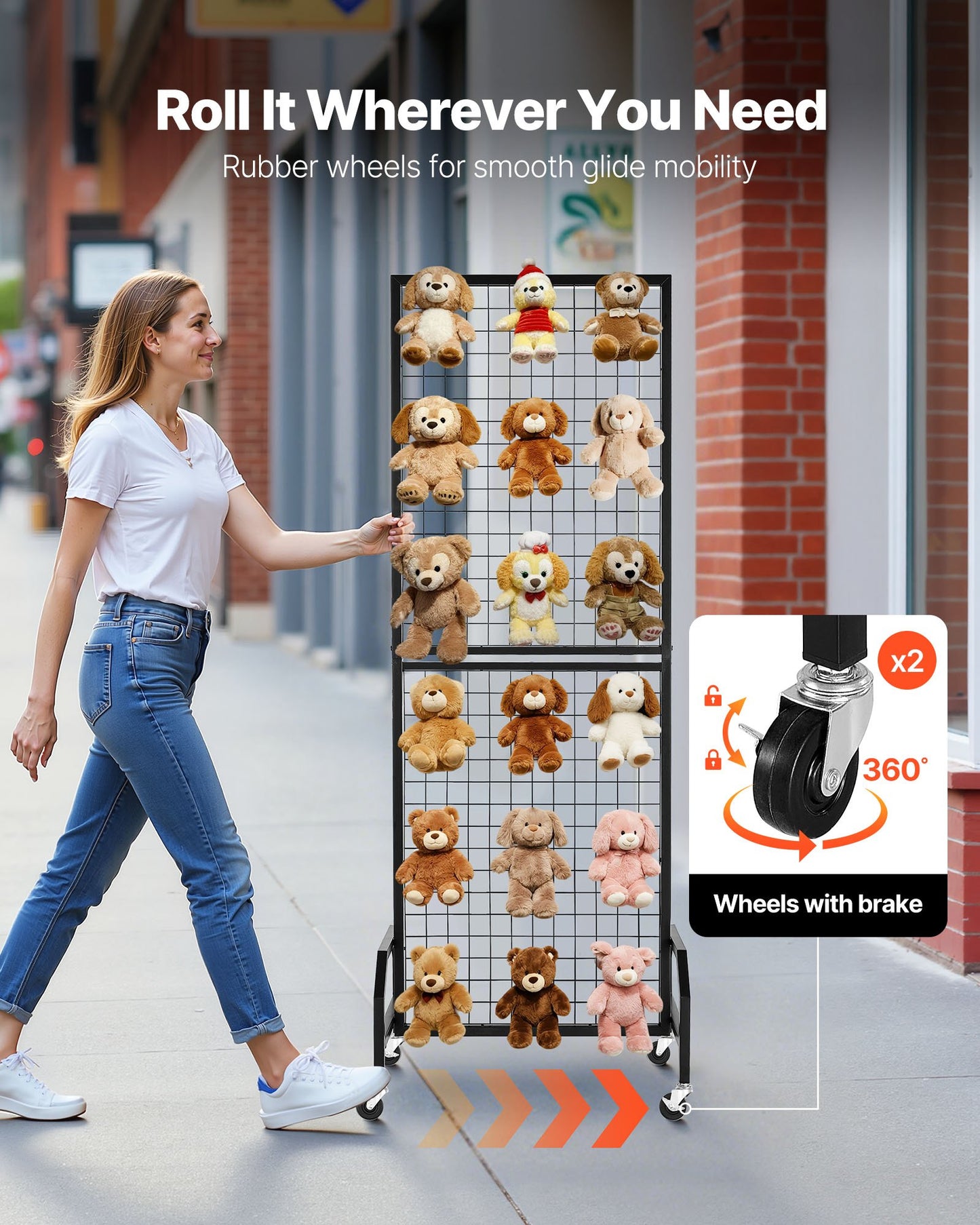 3-pack väggpaneler med rutnät, 600 x 1640 mm ställ för konstdisplayer med hjul och 30 krokar, svart rutnät i kolstål för hantverksutställning, dekoration, förvaring, anslagstavla