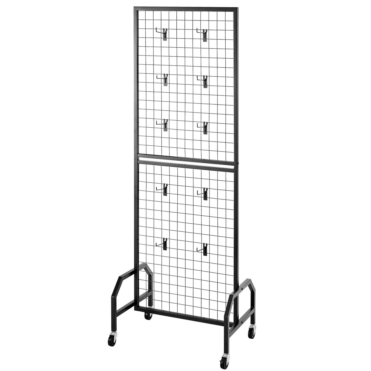 3-pack väggpaneler med rutnät, 600 x 1640 mm ställ för konstdisplayer med hjul och 30 krokar, svart rutnät i kolstål för hantverksutställning, dekoration, förvaring, anslagstavla