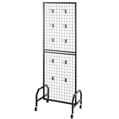 3-pack väggpaneler med rutnät, 600 x 1640 mm ställ för konstdisplayer med hjul och 30 krokar, svart rutnät i kolstål för hantverksutställning, dekoration, förvaring, anslagstavla