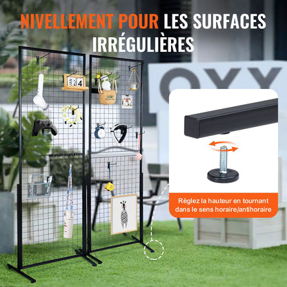 61 x170.7 cm Grid Wall Panels Tower, 2 Packs Wire Gridwall Display Racks with T-Base Floorstanding, Double Side Gridwall Panels for Art Craft Shows, Retail Display with Extra Clips and Hooks