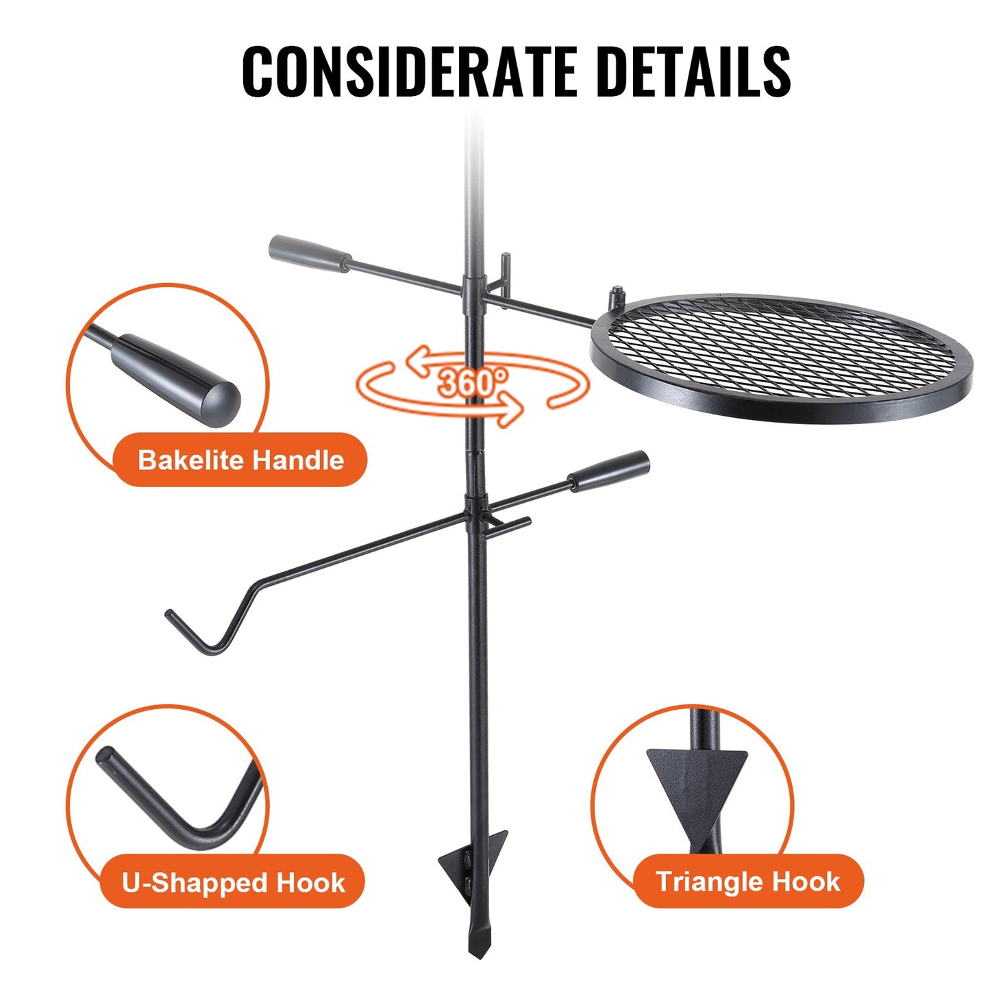 Swivel Campfire Grill Heavy Duty Steel Open Fire Cooking Grate Adjustable