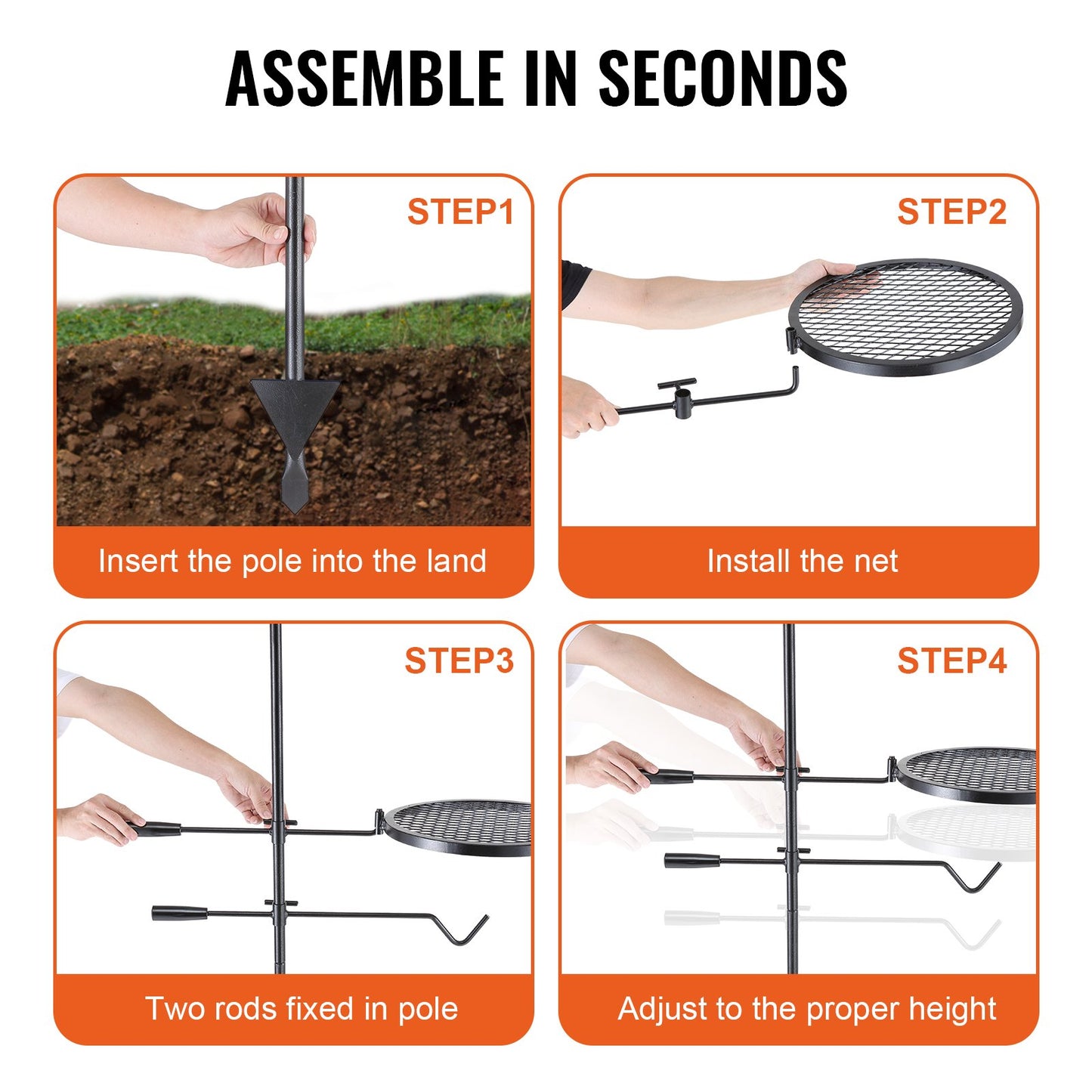 Swivel Campfire Grill Heavy Duty Steel Open Fire Cooking Grate Adjustable