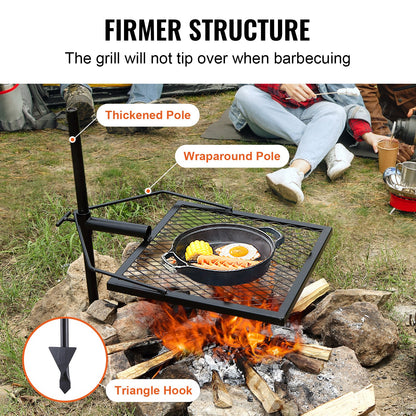 Swivel Campfire Grill Heavy Duty Steel Open Fire Cooking Grate Adjustable