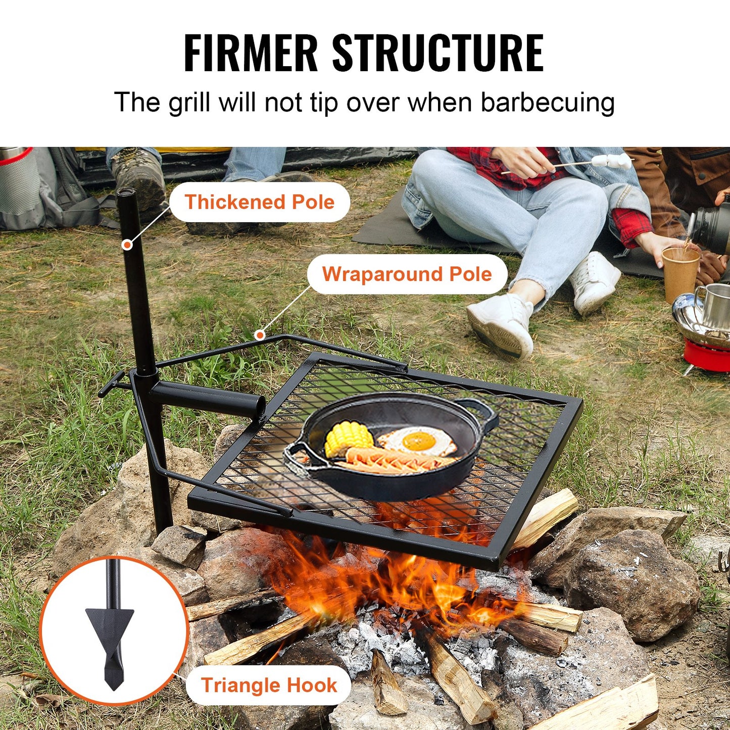 Swivel Campfire Grill Heavy Duty Steel Open Fire Cooking Grate Adjustable