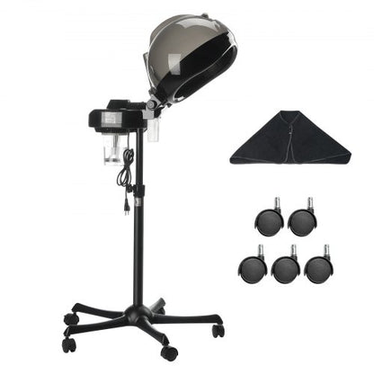 Professional Hair Steamer for Deep Conditioning, 11.81-inch Hooded Ionic Hair Steamer with 2 Modes, Height-Adjustable Standing Hair Steamer with Timer, 5 Wheels (2 Lockable) for Salon Home Spa