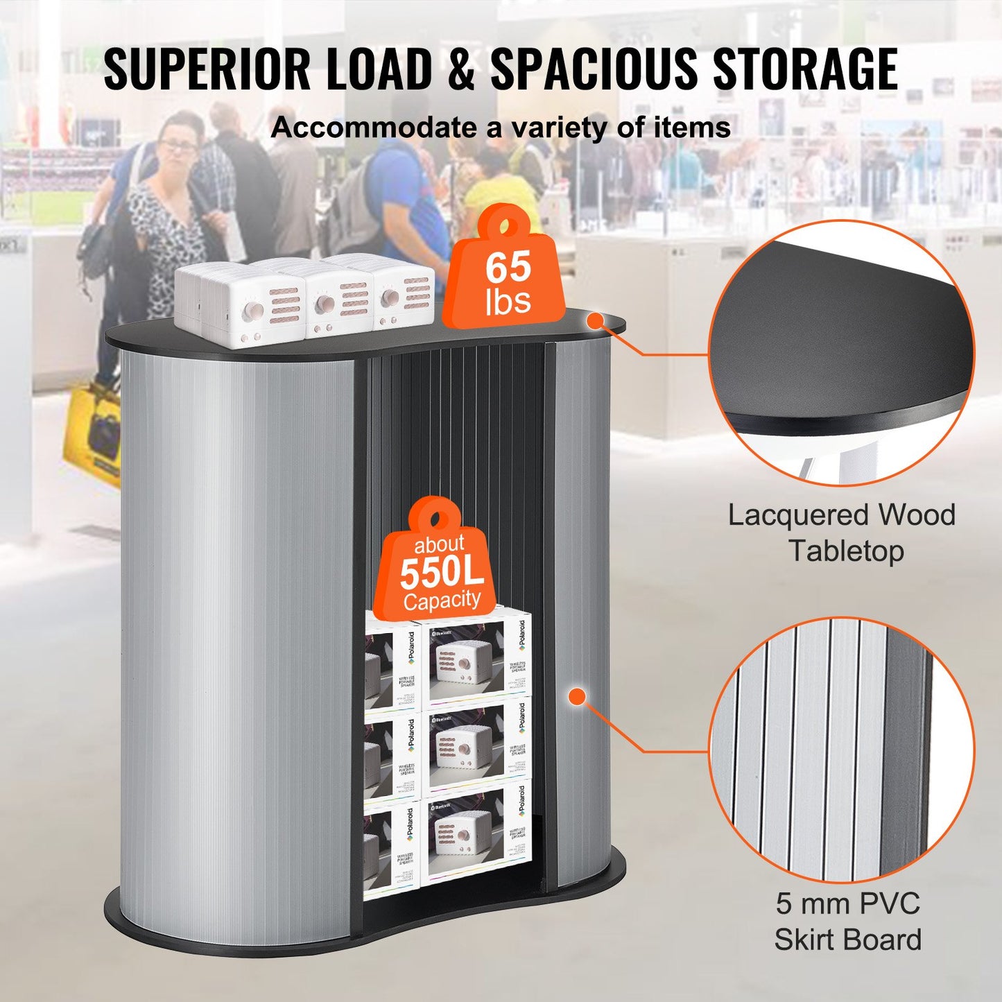 Portable Tradeshow Podium Table, 90 × 49 × 94 cm, Display Exhibition Counter Stand Booth Fair with Wall, Foldable Promotion Retail Bar Table Pop Up Podium Counter with Carrying Bag