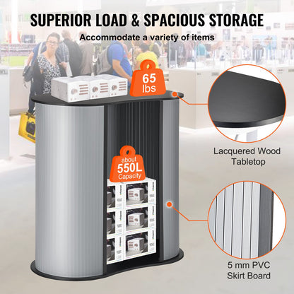 Portable Tradeshow Podium Table, 90 × 49 × 94 cm, Display Exhibition Counter Stand Booth Fair with Wall, Foldable Promotion Retail Bar Table Pop Up Podium Counter with Carrying Bag