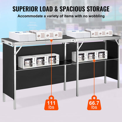 Bärbart mässbord, 1980 x 385 x 880 mm, displaymonter för mässdisk med vägg, hopfällbart reklambord för detaljhandeln, barbord med förvaringsställ och bärväska