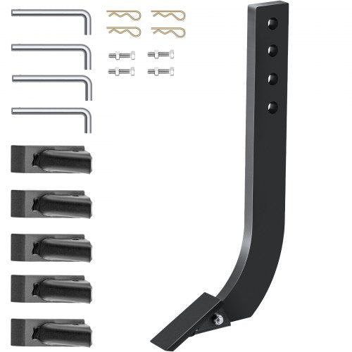 Skaft för lådblad, 18" vertikalskärare, 4-håls lådskrapa, rivarskaft med avtagbara koniska tänder och stift, justerbar skaftenhet för utbyte, grävning, plöjning, 4 delar