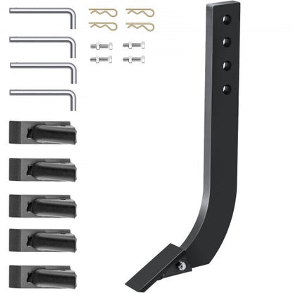 Skaft för lådblad, 18" vertikalskärare, 4-håls lådskrapa, rivarskaft med avtagbara koniska tänder och stift, justerbar skaftenhet för utbyte, grävning, plöjning, 4 delar