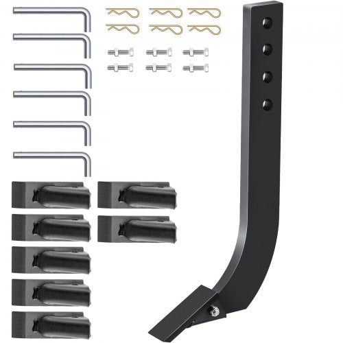 Skaft för lådblad, 18" vertikalskärare, 4-håls lådskrapa, rivarskaft med avtagbara koniska tänder och stift, justerbar skaftenhet för utbyte, grävning, plöjning, 6 delar