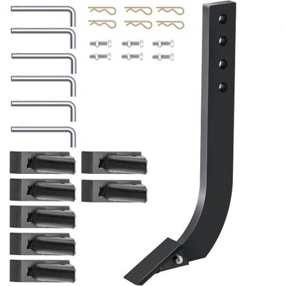 Skaft för lådblad, 18" vertikalskärare, 4-håls lådskrapa, rivarskaft med avtagbara koniska tänder och stift, justerbar skaftenhet för utbyte, grävning, plöjning, 6 delar