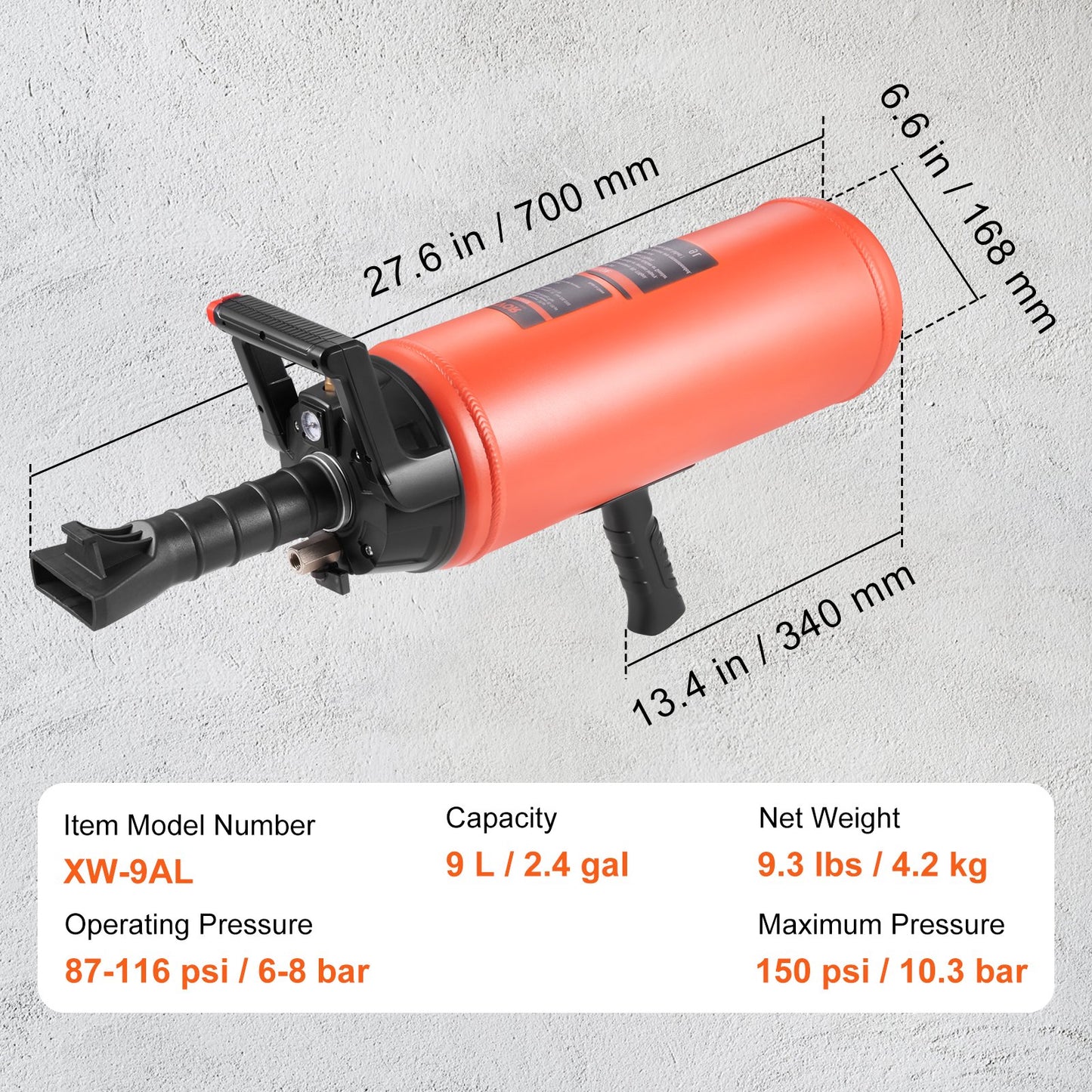 Däcksprängare, 2,4 gal/9 l luftblåsare för däck, 150 psi handhållen bläster, bärbart däckpumparverktyg, 87-116 psi driftstryck för traktor, lastbil, fyrhjuling, bil och fordonsreparationer