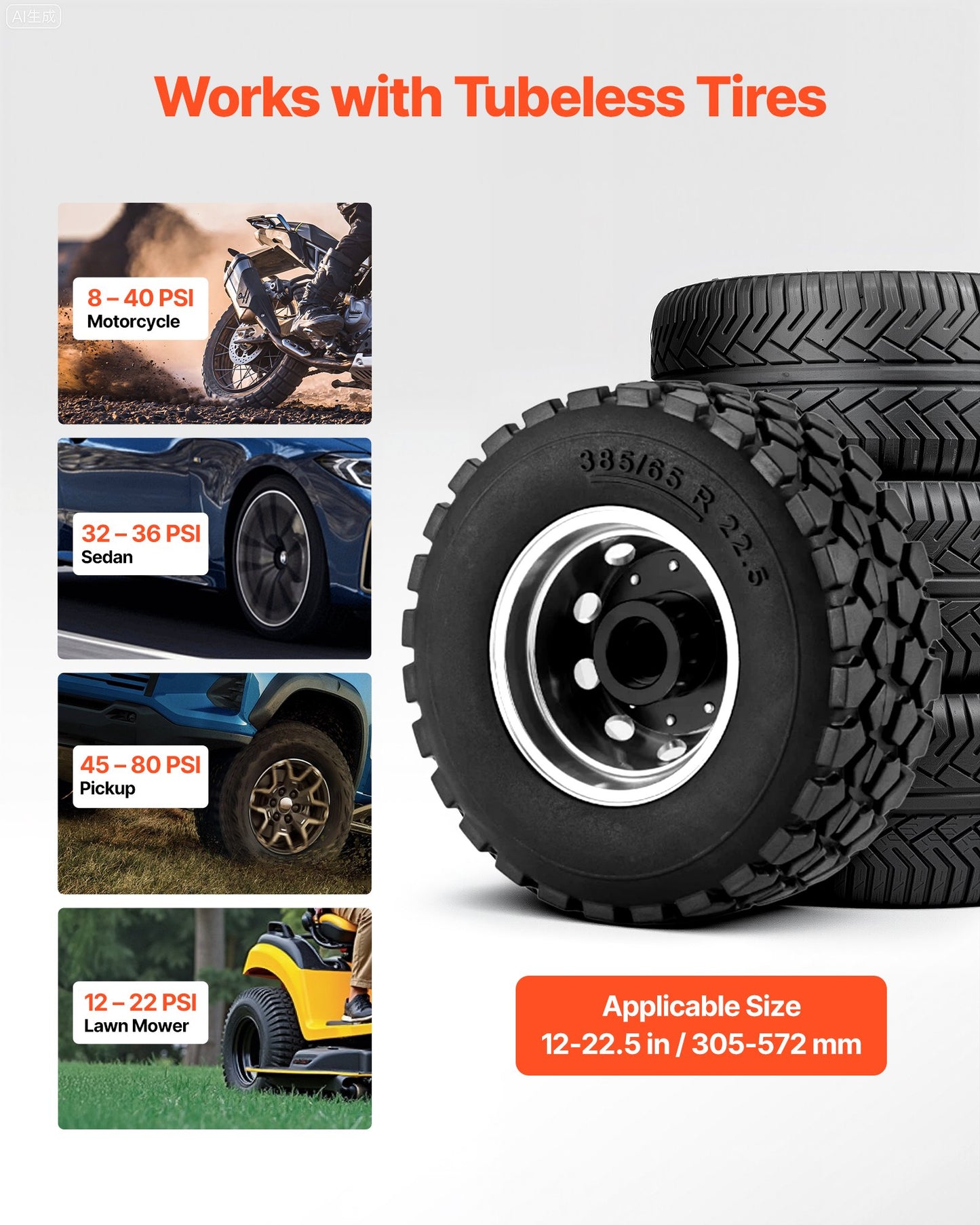 Bärbar däckpärlblåsare, 3,2 gallon / 12 l luftblåsare, handhållen däckpåfyllningsmaskin, 87-116 psi driftstryck, avtryckarmonterad däckpåfyllningsmaskin för bil, kompakt SUV, lätt lastbil, elcykel, husbil, fyrhjuling