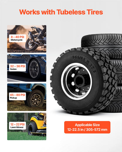 Bärbar däckpärlblåsare, 3,2 gallon / 12 l luftblåsare, handhållen däckpåfyllningsmaskin, 87-116 psi driftstryck, avtryckarmonterad däckpåfyllningsmaskin för bil, kompakt SUV, lätt lastbil, elcykel, husbil, fyrhjuling