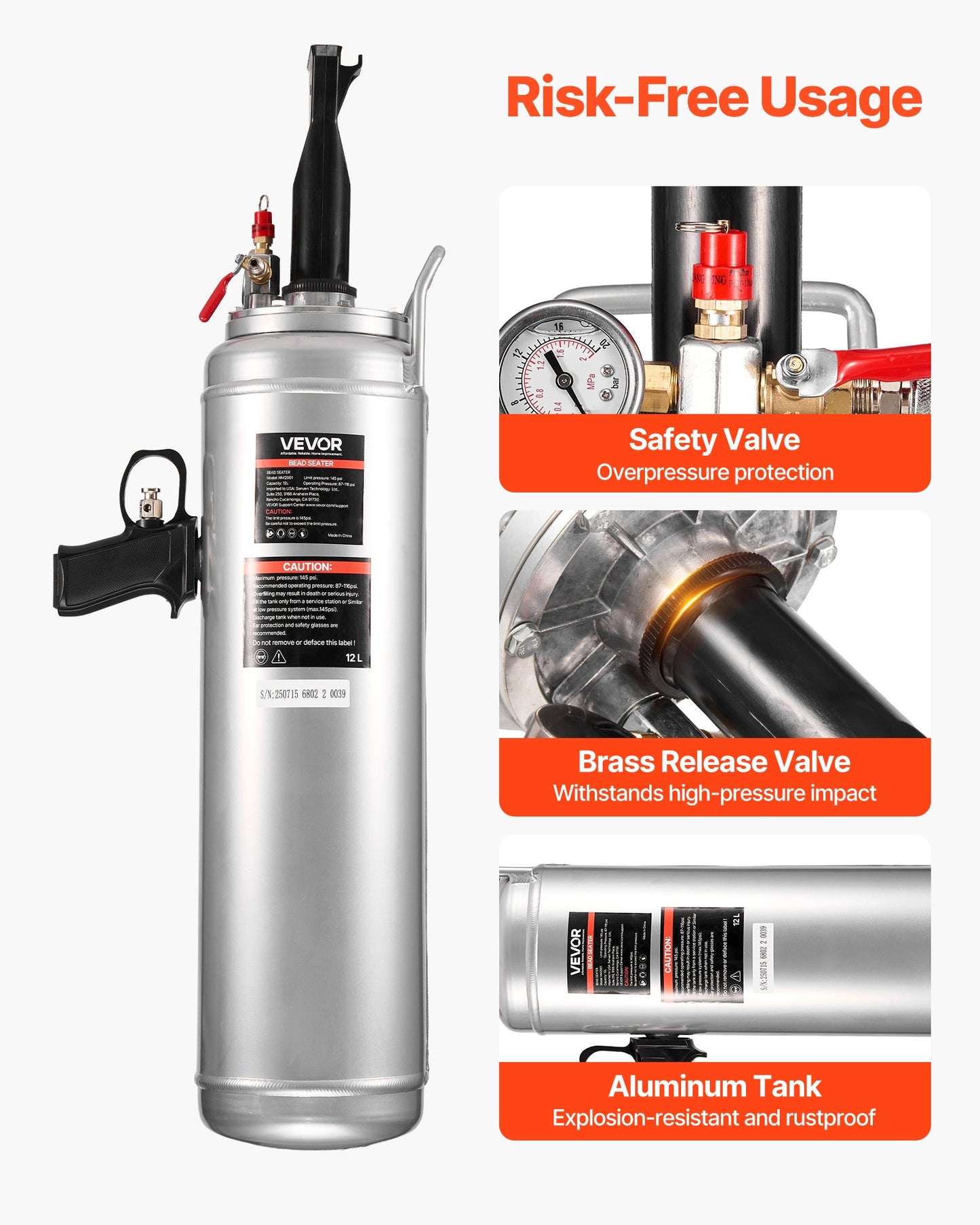 Bärbar däckpärlblåsare, 3,2 gallon / 12 l luftblåsare, handhållen däckpåfyllningsmaskin, 87-116 psi driftstryck, avtryckarmonterad däckpåfyllningsmaskin för bil, kompakt SUV, lätt lastbil, elcykel, husbil, fyrhjuling