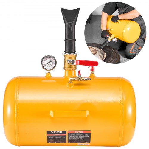 Luftfyllare för däckpärlor, 10 gallon / 37,9 l, kraftigt däckpärlsprängverktyg, 87-116 psi driftstryck, luftavtryckare för däckpärlpump för ATV, traktor, pickup, lastbil, jeep, husbil, UTV, gul
