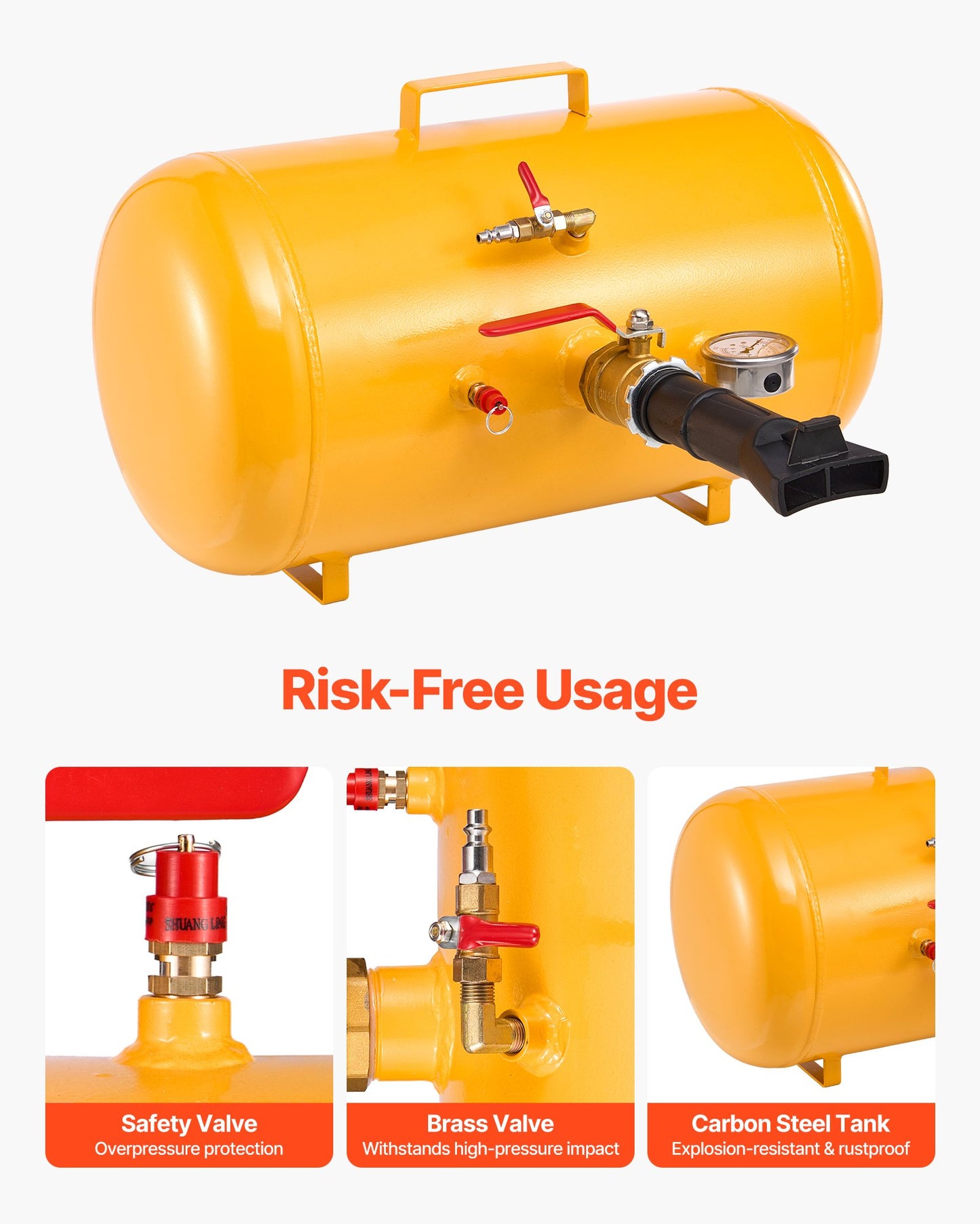 Luftfyllare för däckpärlor, 10 gallon / 37,9 l, kraftigt däckpärlsprängverktyg, 87-116 psi driftstryck, luftavtryckare för däckpärlpump för ATV, traktor, pickup, lastbil, jeep, husbil, UTV, gul