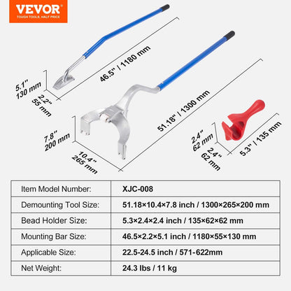 Tire Mount Demount Tool, 571-622 mm Manual Steel Tire Changer Mount Demount Removal Tool, with Extra Bead Holder, Tubeless Truck Bead Breaker, 3 PCS Tire Changing Tools, Orange