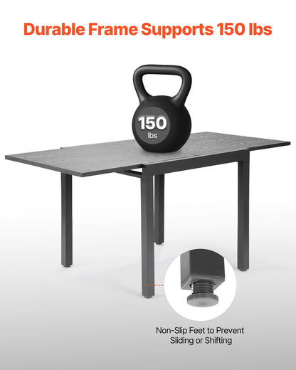 Utbyggbart matbord för utomhusbruk, 80-160 cm rektangulära bistrobord för 4-6 personer, aluminiumram, metallstål, stora vädertåliga möbler för gräsmatta/veranda, mörkgrå