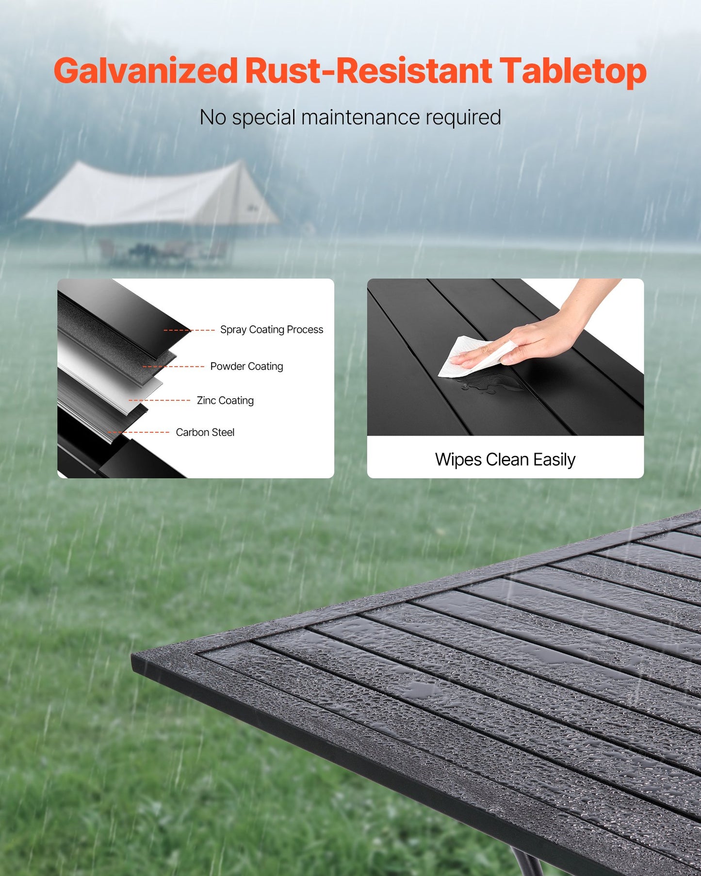 Outdoor Patio Dining Table, 94cm Square Metal Steel Slat Backyard Bistro Tables, with 38mm Umbrella Hole, Outside All-Weather Large Furniture for Lawn Garden Porch, Black