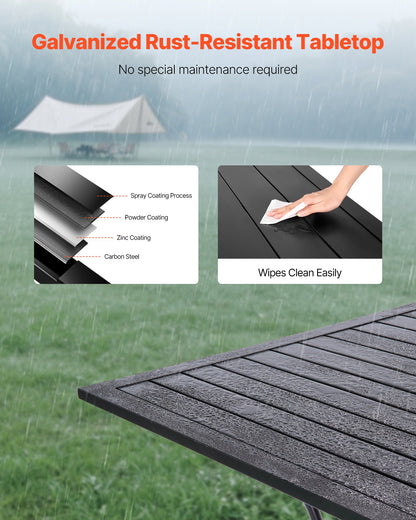 Outdoor Patio Dining Table, 94cm Square Metal Steel Slat Backyard Bistro Tables, with 38mm Umbrella Hole, Outside All-Weather Large Furniture for Lawn Garden Porch, Black