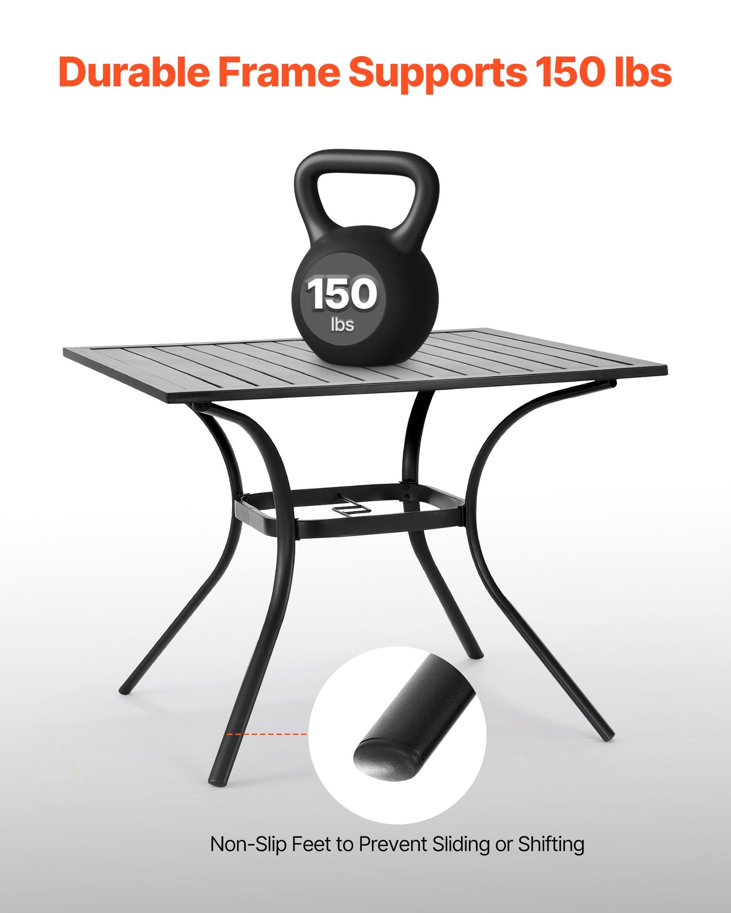 Outdoor Patio Dining Table, 94cm Square Metal Steel Slat Backyard Bistro Tables, with 38mm Umbrella Hole, Outside All-Weather Large Furniture for Lawn Garden Porch, Black