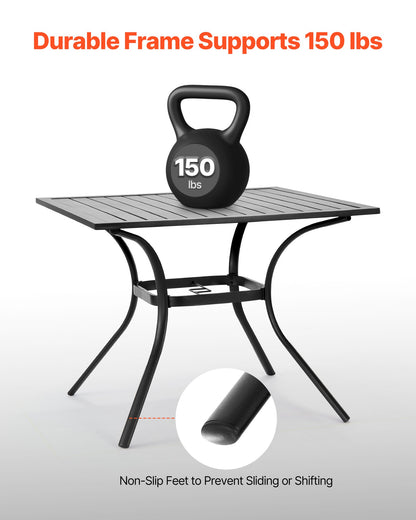 Outdoor Patio Dining Table, 94cm Square Metal Steel Slat Backyard Bistro Tables, with 38mm Umbrella Hole, Outside All-Weather Large Furniture for Lawn Garden Porch, Black