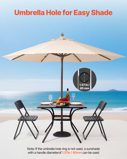 Outdoor Patio Dining Table, 94cm Square Metal Steel Slat Backyard Bistro Tables, with 38mm Umbrella Hole, Outside All-Weather Large Furniture for Lawn Garden Porch, Black
