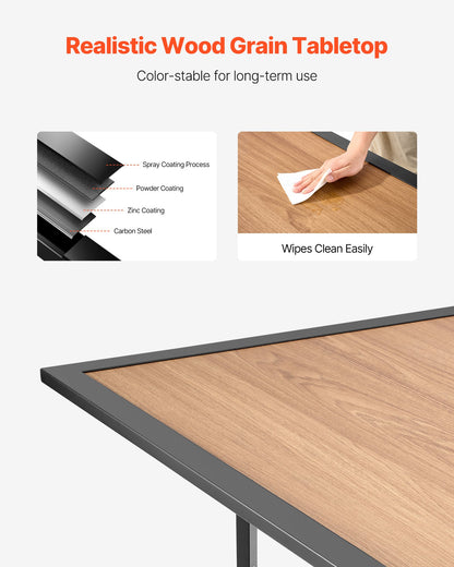 Matbord för utomhusbruk, 150 cm långt rektangulärt bistrobord i träliknande stål för 4-6 personer, med 38 mm paraplyhål, stora vädertåliga möbler för gräsmatta/veranda, brunt