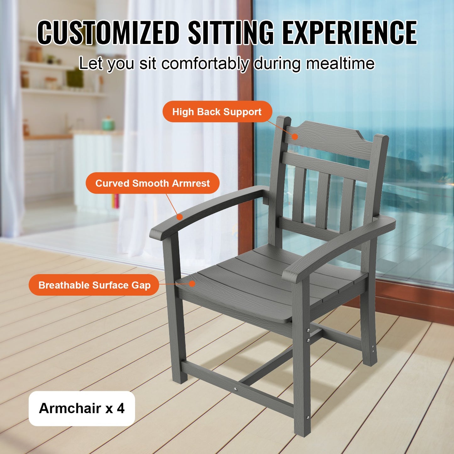 5 delar matgrupp för uteplats, fyrkantiga utomhusmöbler med bord och stolar, väderbeständiga trädgårdsmöbler, HIPS liten matgrupp för uteplats, för gräsmatta, altan, bakgård, pool, ljusgrå