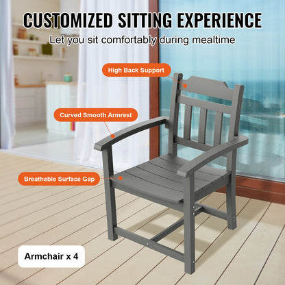 5 delar matgrupp för uteplats, fyrkantiga utomhusmöbler med bord och stolar, väderbeständiga trädgårdsmöbler, HIPS liten matgrupp för uteplats, för gräsmatta, altan, bakgård, pool, ljusgrå