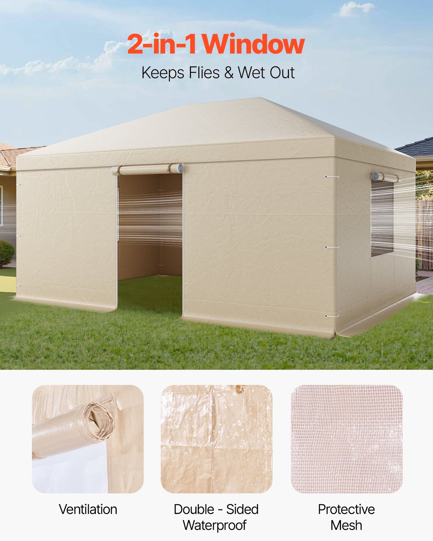 Winter Gazebo Cover Fits 3.68 x 4.9 m Hardtop Gazebos, All-Weather Gazebo Cover with Sidewalls & Windows, High-Density PE Material, Enclosed Storage Shelter Covers, Gazebos not Included