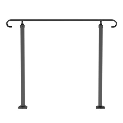 Wrought Iron Handrail, Fit 2 or 3 Steps Outdoor Stair Railing, Adjustable Front Porch Hand Rail, Black Transitional Hand railings for Concrete Steps or Wooden Stairs with Installation Kit