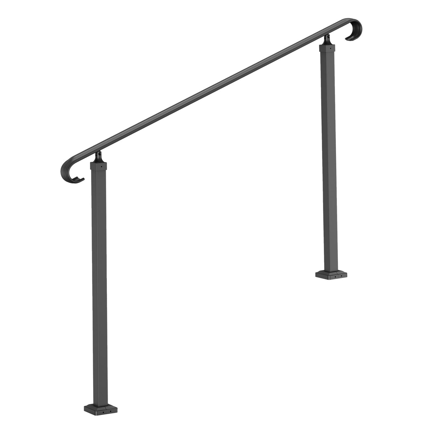 Wrought Iron Handrail, Fit 2 or 3 Steps Outdoor Stair Railing, Adjustable Front Porch Hand Rail, Black Transitional Hand railings for Concrete Steps or Wooden Stairs with Installation Kit