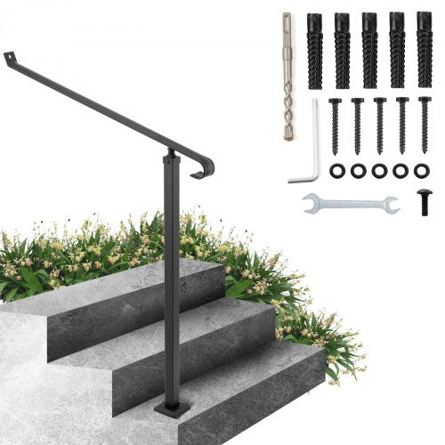 40mm Pipe Wrought Iron Handrail 2 Steps Handrails for Outdoor Steps Handrails Garden Railing Exterior Handrail Stair Railings for Steps with One Bolt Down Post