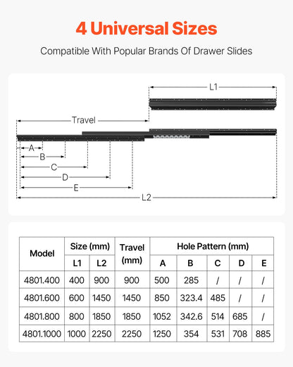 Undermount Drawer Slides, 40 inch, Full Extension Ball Bearing Under Stair Cabinet Rails, 260 LB Load Capacity Heavy Duty Bottom Stair Cabinet Glides Track Runners,for DIY Replacement, Black