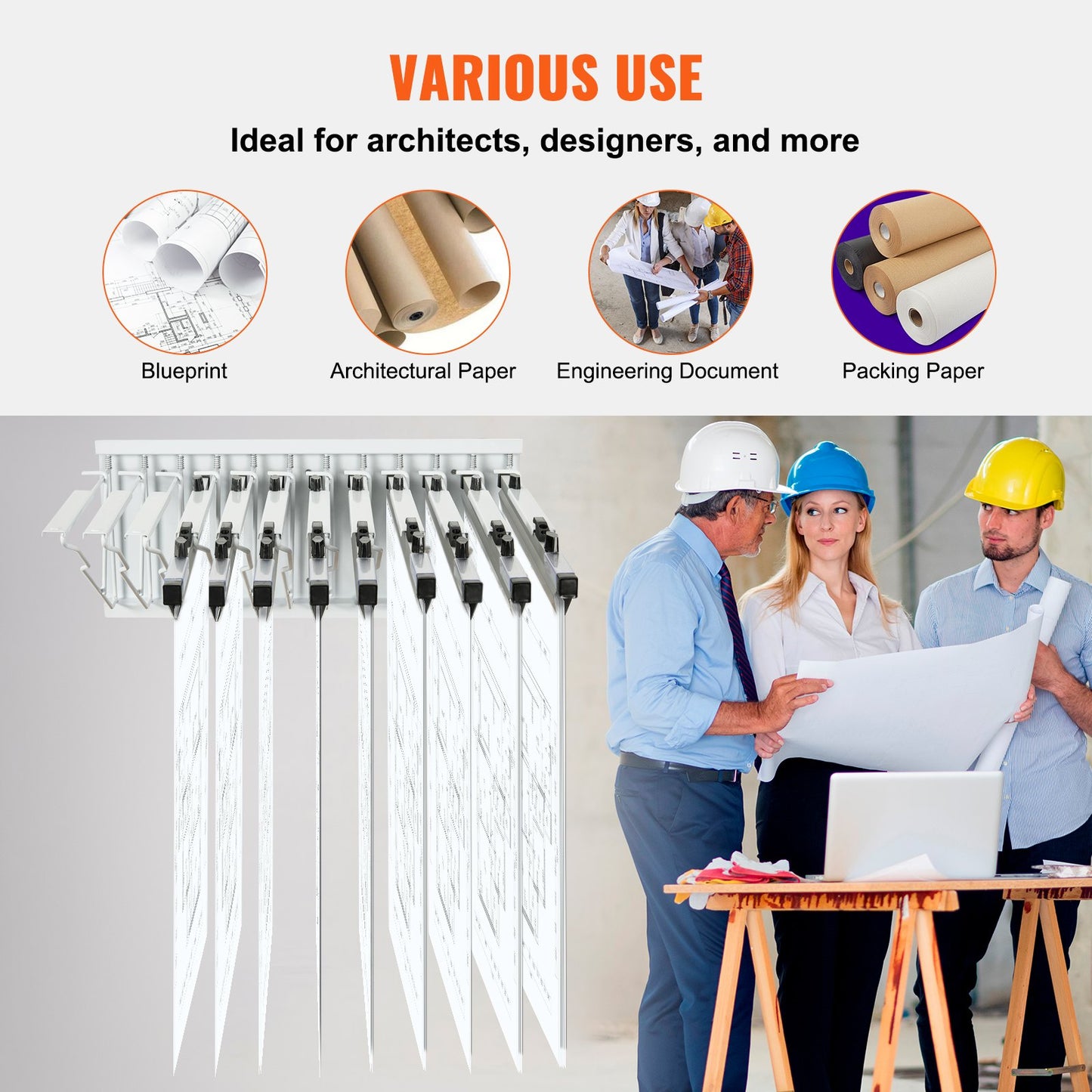 Wall Mount Blueprint Storage Rack – Holds up to 1200 Blueprints, Hanging Blueprint Holder with 12 Pivot Brackets, for 24", 30", 36", or 42" Clamps(Rack Only Without Clamps)- Heavy Duty(240lbs)