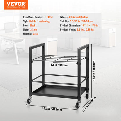 Blueprint Storage Rack, 12 Slots Blueprint Holder with Wheels, Mobile Metal Blueprint Storage Cart for Map Poster Architectural Construction Plan, Roll File Organizer for Home, Office, School