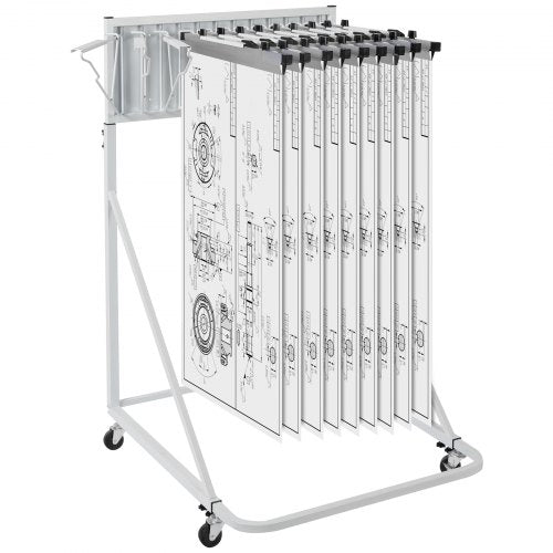 Mobile Blueprint Storage Rack, Plan Holder with 12 Pivot Brackets, Mobile Blueprint Holder Adjustable Height & Length, Poster Display Rack for Office and Home (Rack Only Without Clamps)