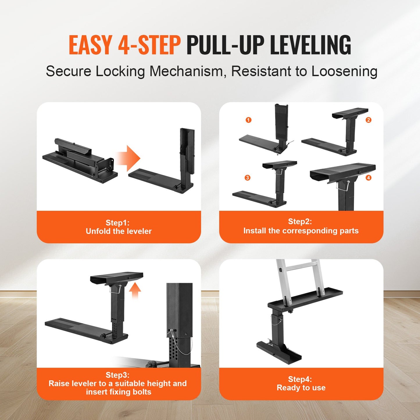 Stegeutjämnare, 23,4 L x 11,4-18 tum H stödyta, stegeutjämnningsverktyg i stål, hopfällbar trappstege, lättanvänd trappstegestabilisator, tillbehör till förlängningsstege för ojämn mark