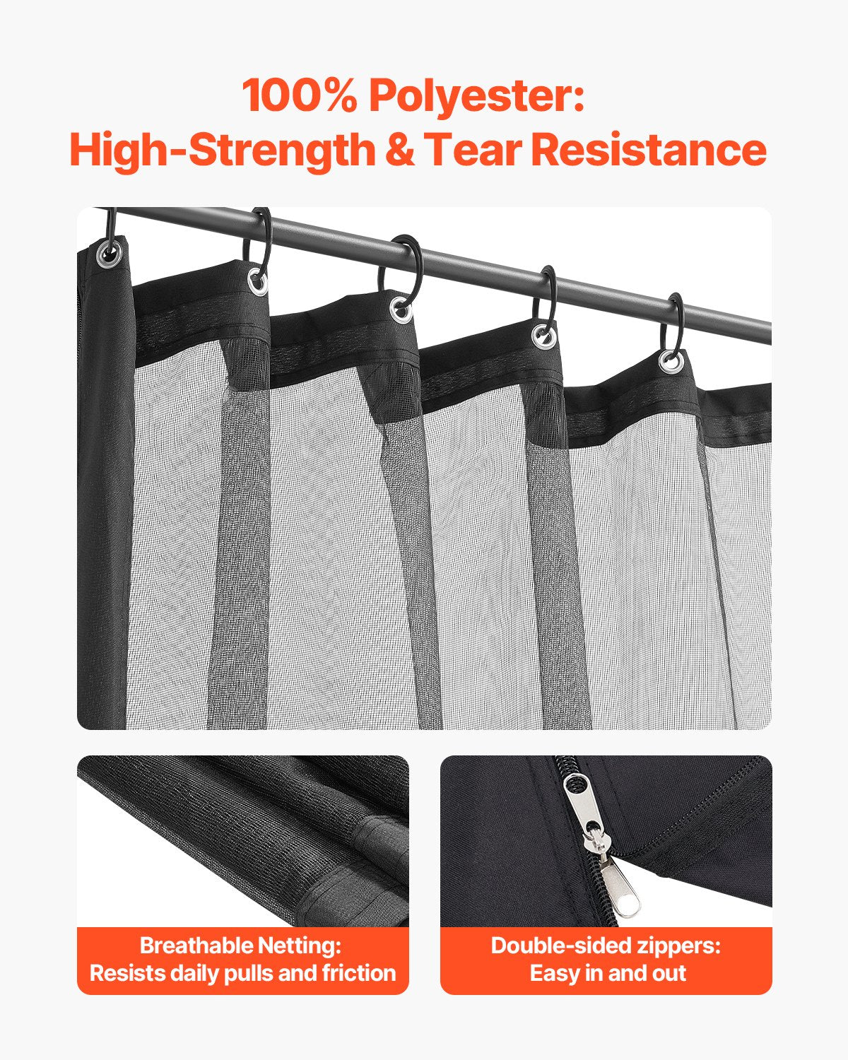 Nät för paviljonger, passar de flesta 10 x 10 x 6,7 fot paviljonggardiner, trädgårdsnät med 4 paneler på sidoväggarna, myggnät för uteplats med dubbel dragkedja, skärm för tak (endast nät)