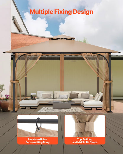 Nät för paviljonger, passar de flesta 10 x 10 x 7 fot paviljonggardiner, trädgårdsnät med 4 paneler på sidoväggarna, myggnät för uteplats med dubbel dragkedja, skärm för tak (endast nät)