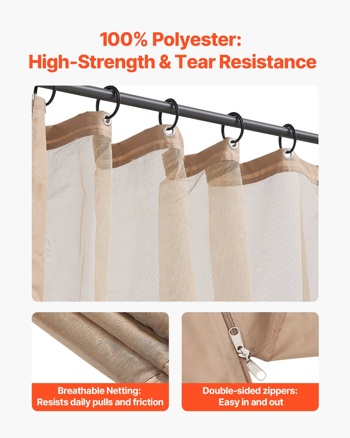 Gazebo Netting Replacement, Fit Most 10 x 12 x 7 FT Gazebo Curtain, Outdoor Garden Net, 4-Panel Sidewall Mesh Net, Patio Midge Netting with Double Zipper, Canopy Screen (Netting Only)