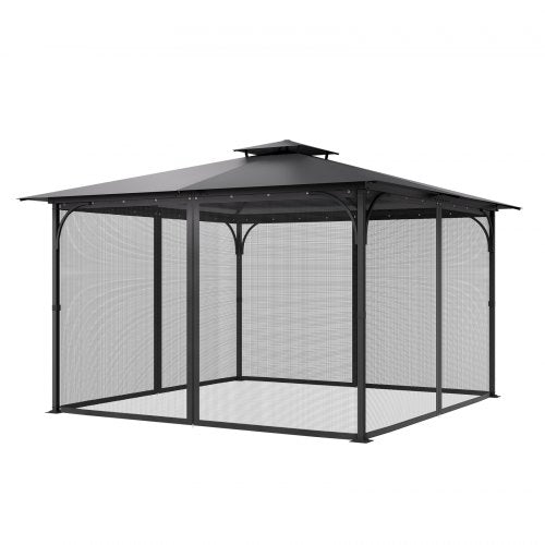 Nät för paviljonger, passar de flesta 12 x 12 x 7,5 fot paviljonggardiner, trädgårdsnät med 4 paneler på sidoväggarna, myggnät för uteplatser med dubbel dragkedja, skärm för tak (endast nät)