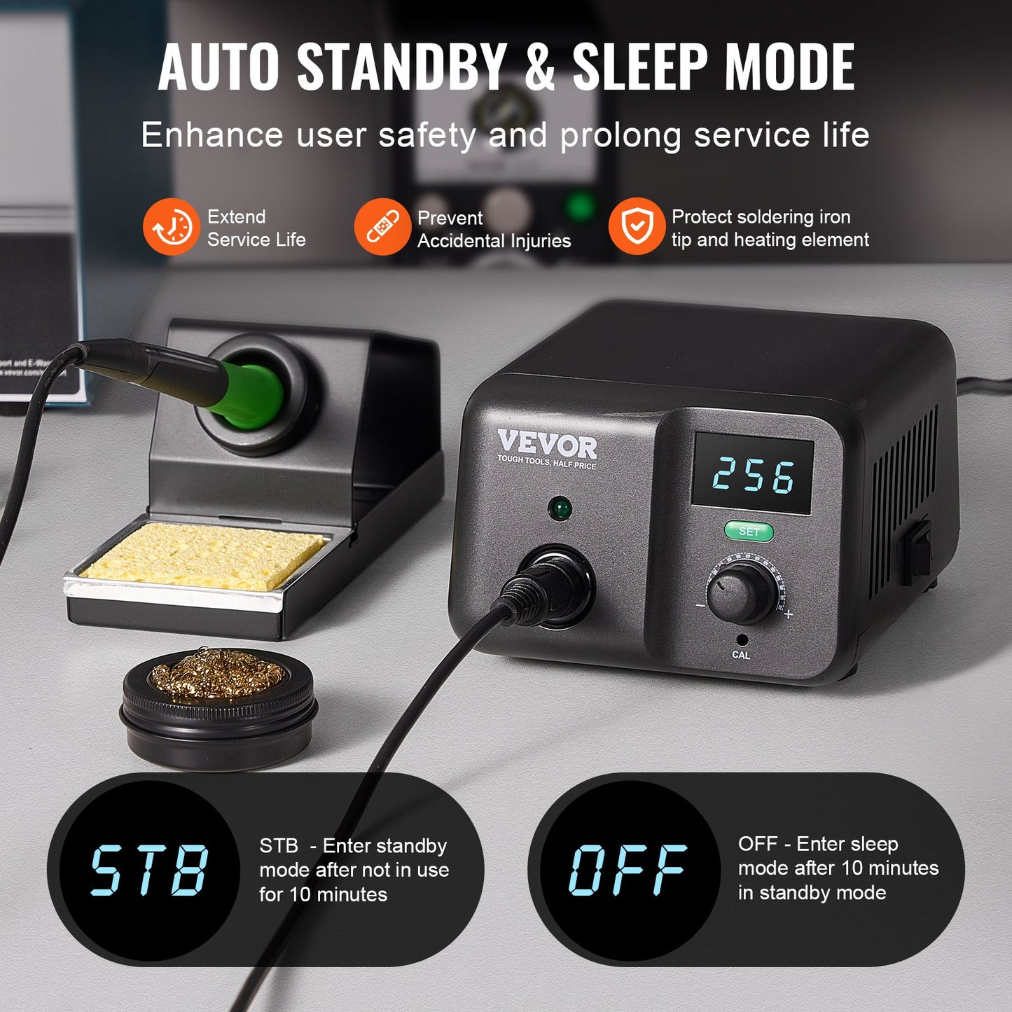 Lödkolvsstation, 70W digital display lödstationssats, 122°F-932°F temperaturkontroll och inbyggd transformator, automatiskt standby- och viloläge, med 5 lödspetsar, blyfritt lödmedel, pincett