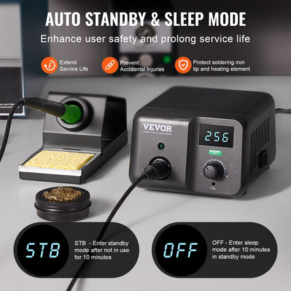 Lödkolvsstation, 70W digital display lödstationssats, 122°F-932°F temperaturkontroll och inbyggd transformator, automatiskt standby- och viloläge, med 5 lödspetsar, blyfritt lödmedel, pincett