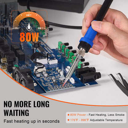Lödkolvsstation, 80W digital display lödstationssats med 5 lödspetsar, blyfritt löd, lödsug, pincett, spetsrengöring, automatiskt standby- och viloläge, °C/°F-omvandling