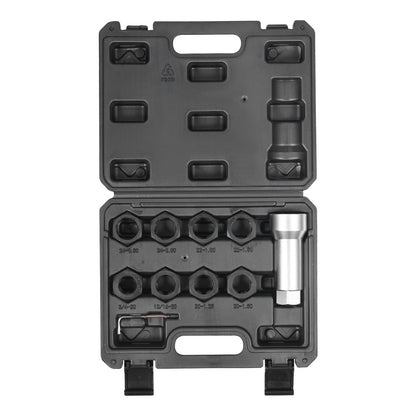 10-Piece Axle Spindle Thread Chaser Set, Metric M20 M22 M24 and UNF 13/16" 3/4" Thread Restorer Tool, Rethreading Tool Kit with Extension Bar, Hex Wrench, Storage Case, for Damaged Axle Spindles